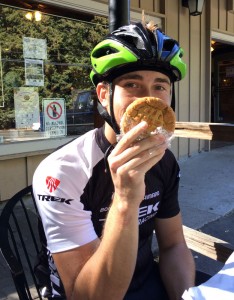 Kevin displaying a cookie that doesn't pass the "cover your face" test. It's simply too small.