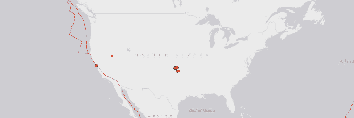 Far-left red dot is "me", location of small earthquake located about 1200ft from my home
